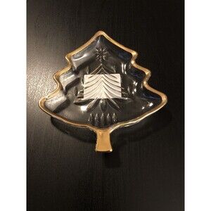 MIKASA‎ Christmas tree candy mint dish bowl glass gold trim holiday décor 5"